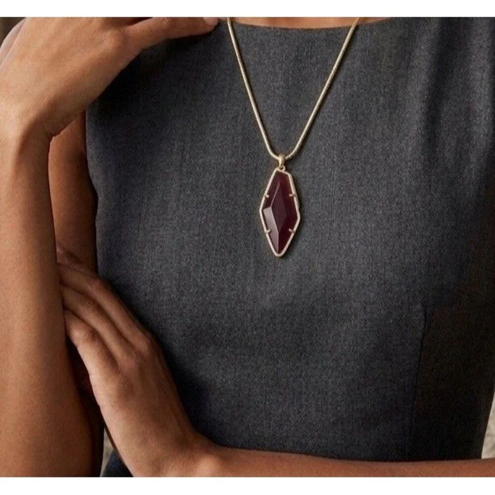 Kendra Scott Olivia marron jade STONE Gold Long Pendant NecklACE